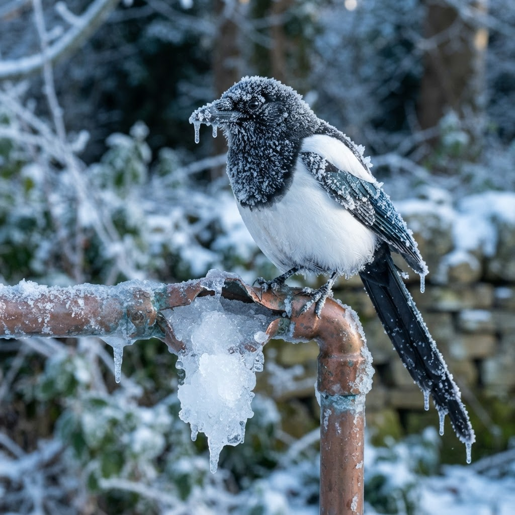 Frostskade (Pica gelida) i sit naturlige levested